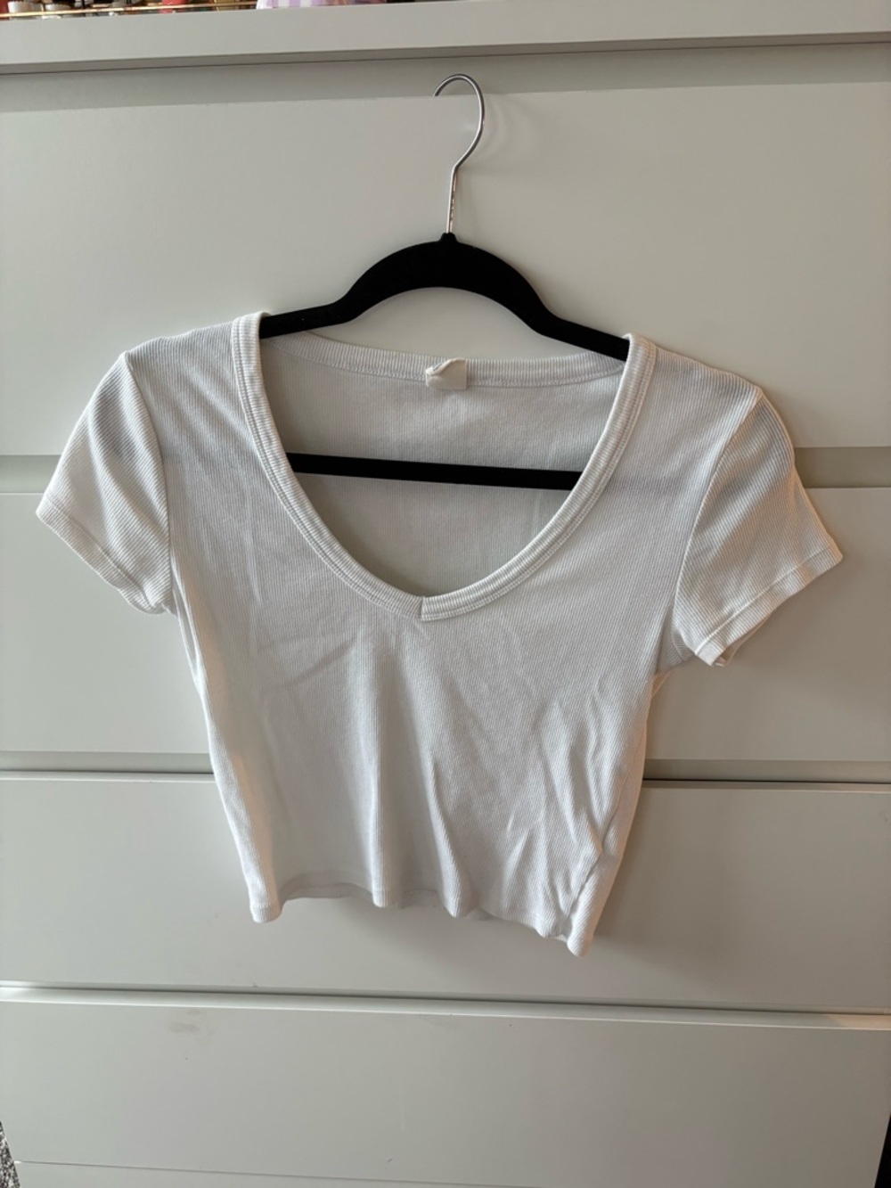 Urban Outfitters Cotton Ribbed V-Neck Crop Top - White